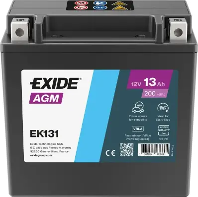 Akumulators AGM Exide EK131 13Ah, 200A, 12V (+ -) 150 x 90 x 145
