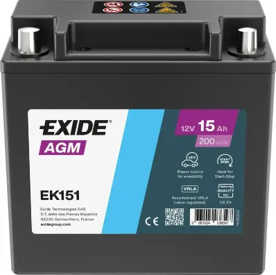 Akumulators Exide EK151 AGM 15Ah, 200A, (+ -) 150x90x145 Mercedes