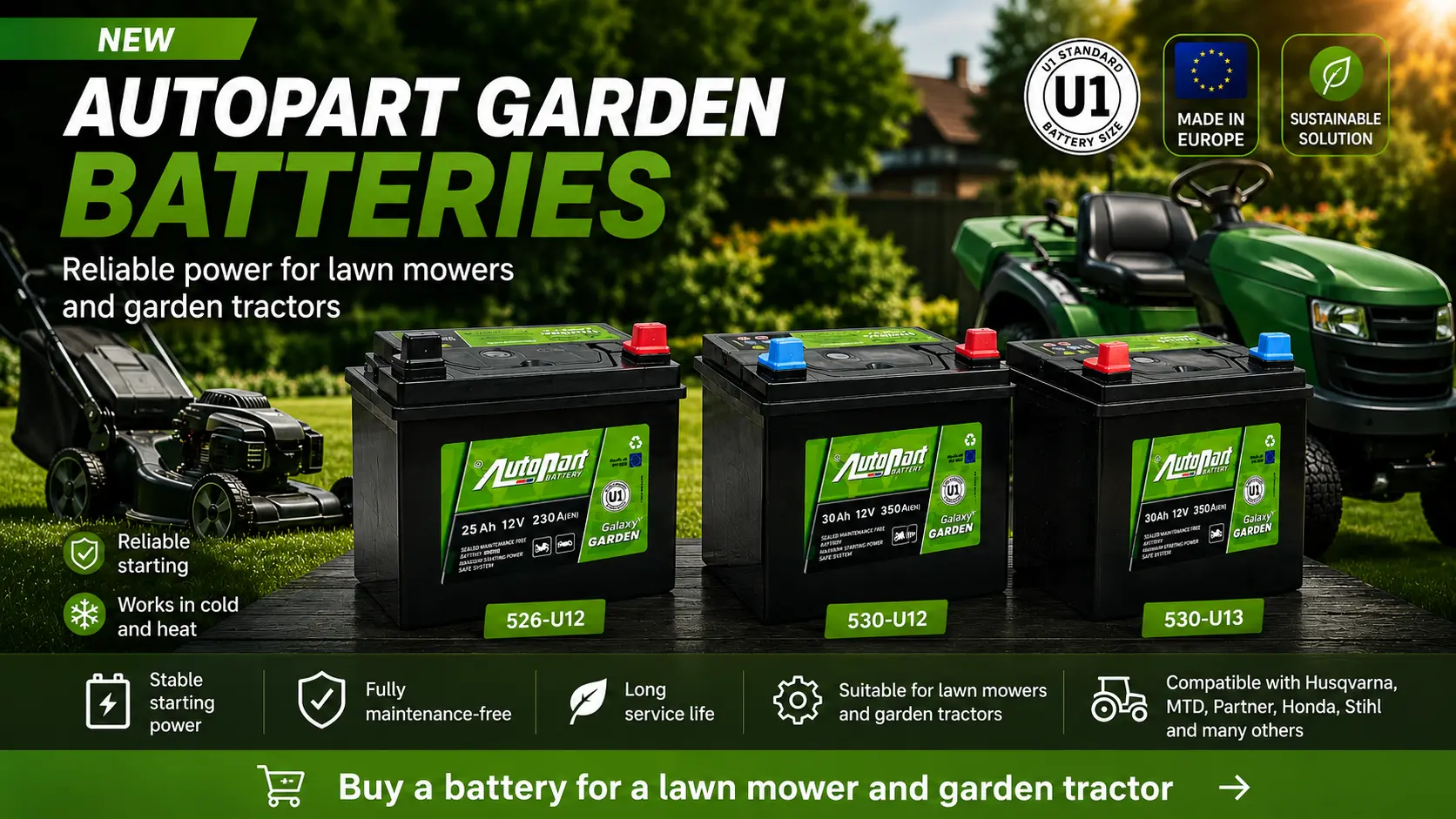 Autopart Garden batteries for lawn mowers and garden tractors