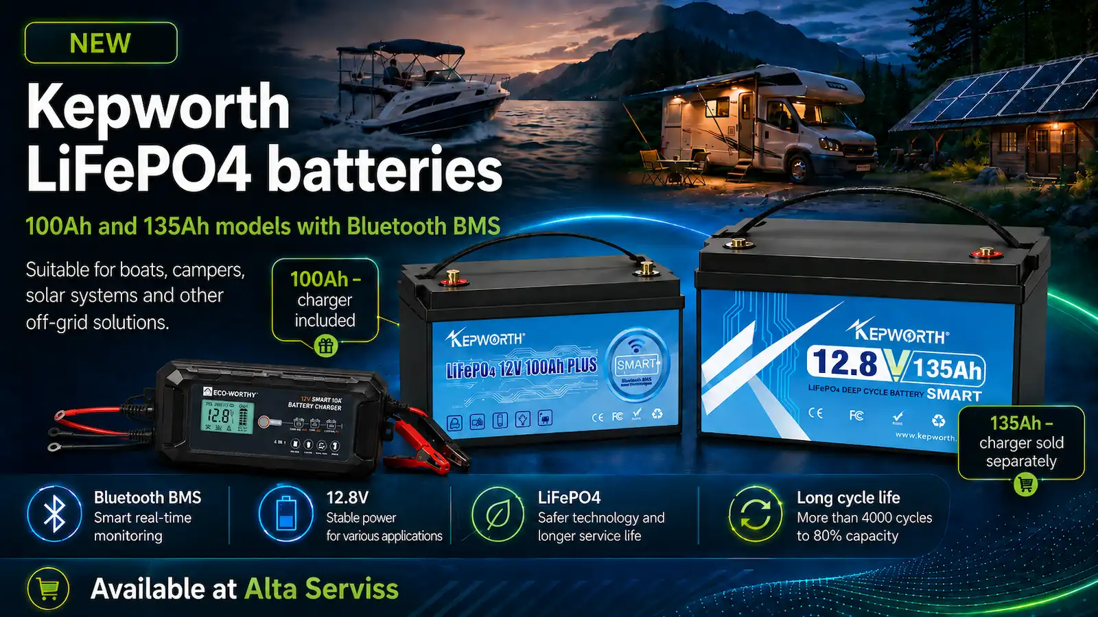 Kepworth LiFePO4 100Ah and 135Ah 12V Bluetooth batteries