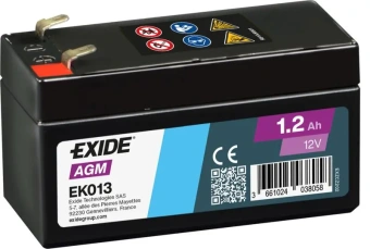Akumulators AGM Exide EK013 1.2Ah, 18A, 12V (∓) 97x43x58