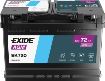Akumulators AGM Exide EK720 72Ah, 760A, 12V (- +) 278x175x190