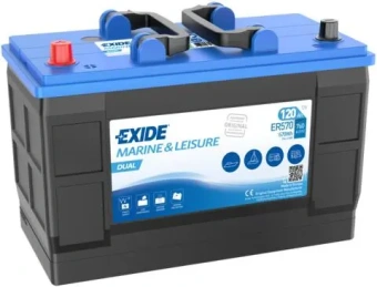 Laivu slodzes akumulators Exide ER570 Dual Marine 120Ah, 760A, 12V (+ -) 350x175x235  27,3 kg.
